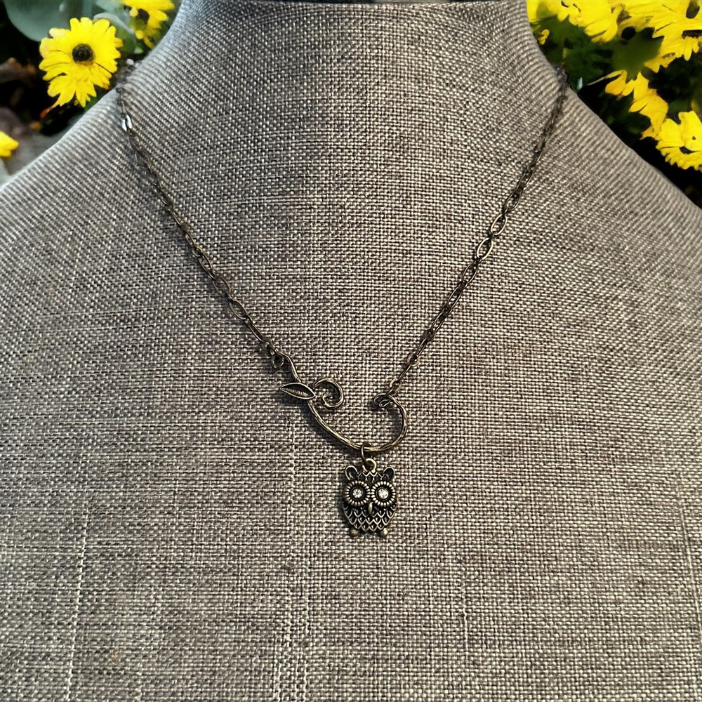 Vintage Perch owl on a branch necklace